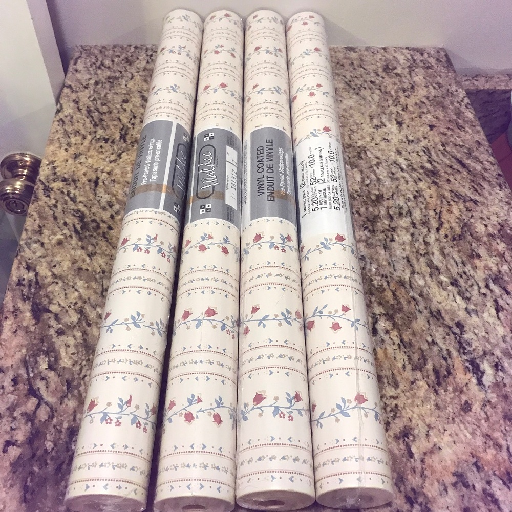 Vintage 4 rolls florals striped cottage vinyl wallpaper